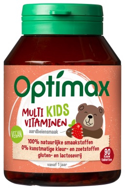 Optimax Kinder multi aardbei kauwtabl. 90tabl PL126/74